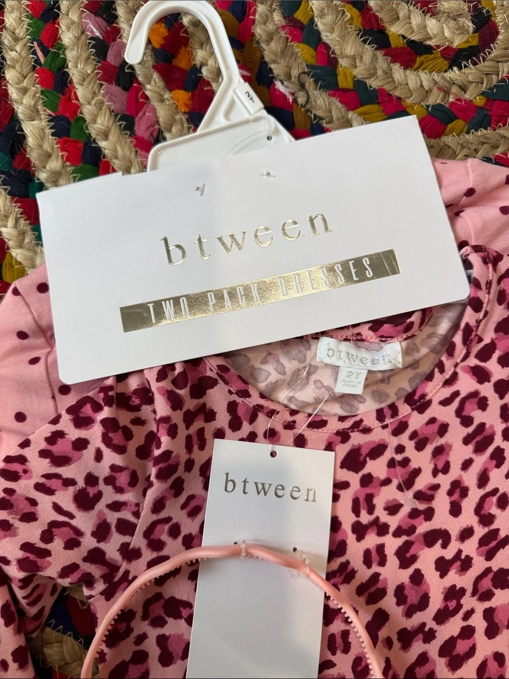 btween Pink Leopard Print Two-Piece Dress Set with Headband NWT -2T